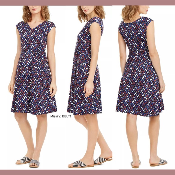 NEW $295‎ WEEKEND MAX MARA [ XS ] Thomas Geometric Tie Flare Dress In Blue - Picture 1 of 15